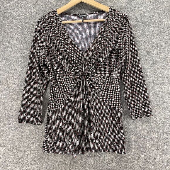 Daisy Fuentes Blouse Women M Medium Black Polka Dot V-Neck Long Sleeve Casual - Picture 1 of 9